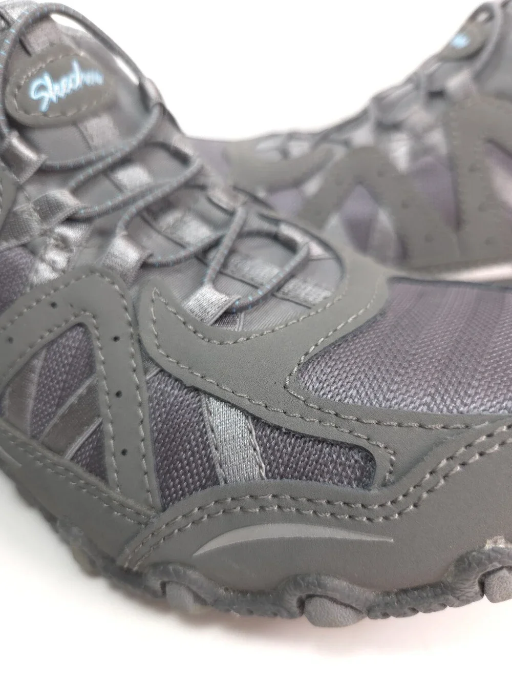 Skechers Bikers Gray & Teal Slip‑On Bungee‑Lace Walking Sneakers Sz 8
